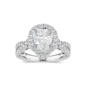 Pear Halo Diamond Engagement Ring with Twisted Shank