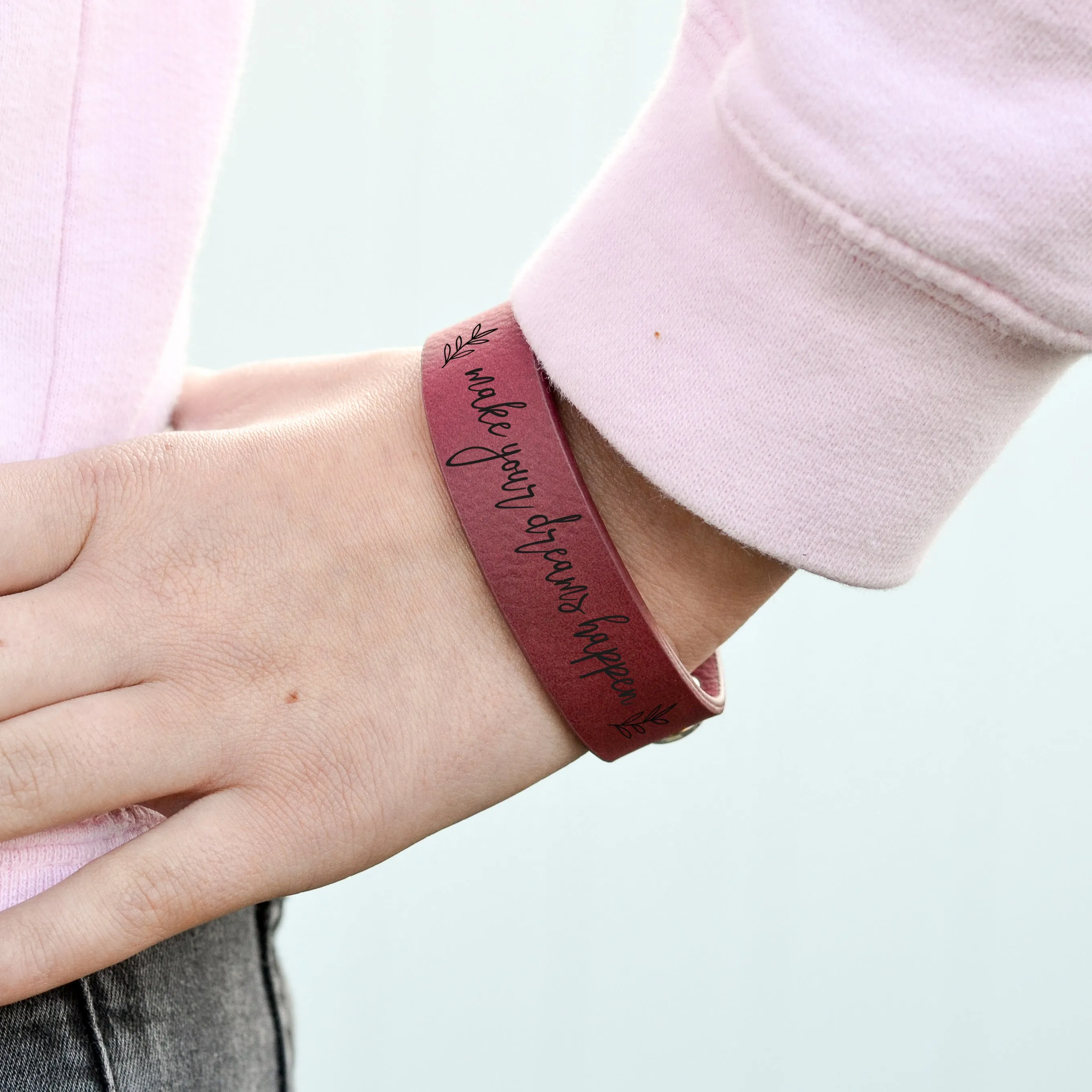 Personalized Leatherette Kids Cuff Bracelet "Make Your Dream Happen"