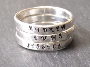 Personalized Stacking name rings for mom in sterling silver
