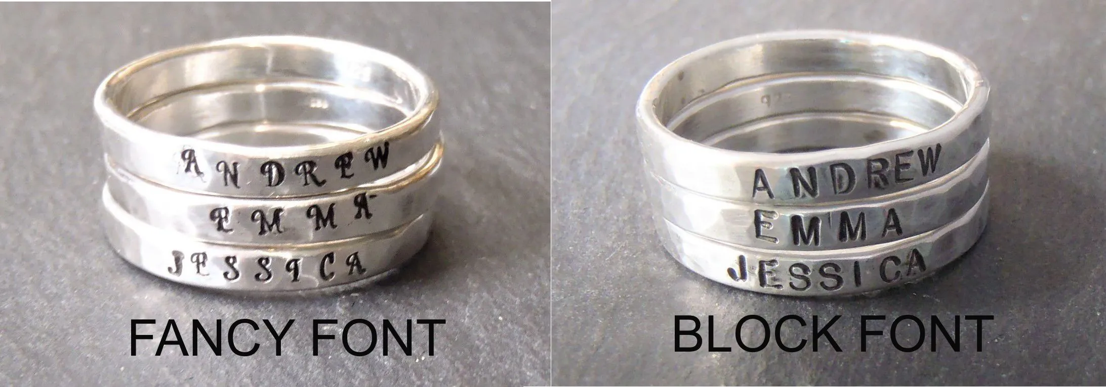 Personalized Stacking name rings for mom in sterling silver