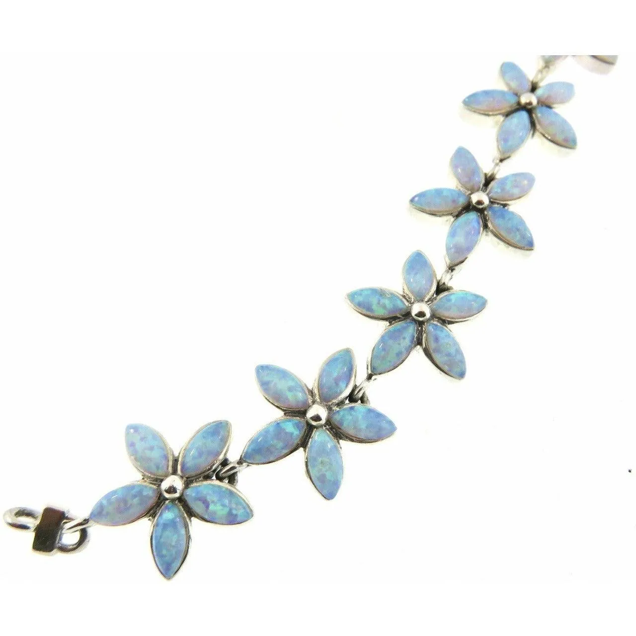 Peyote Bird Blue Opal Flower  Sterling Silver Bracelet