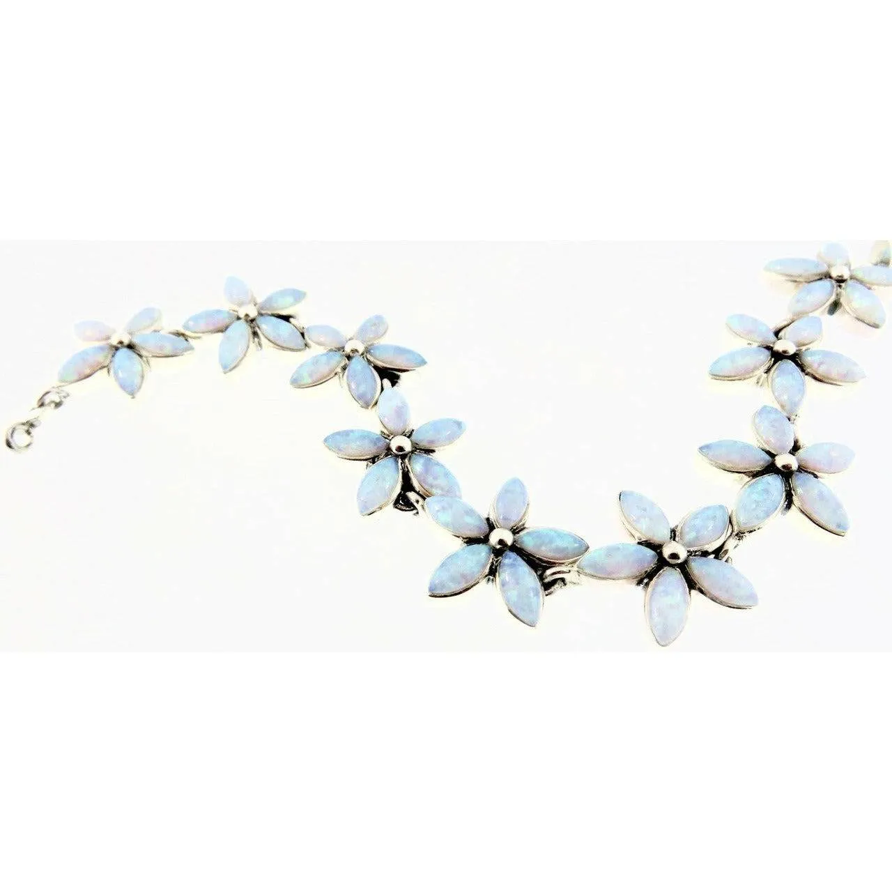 Peyote Bird Blue Opal Flower  Sterling Silver Bracelet
