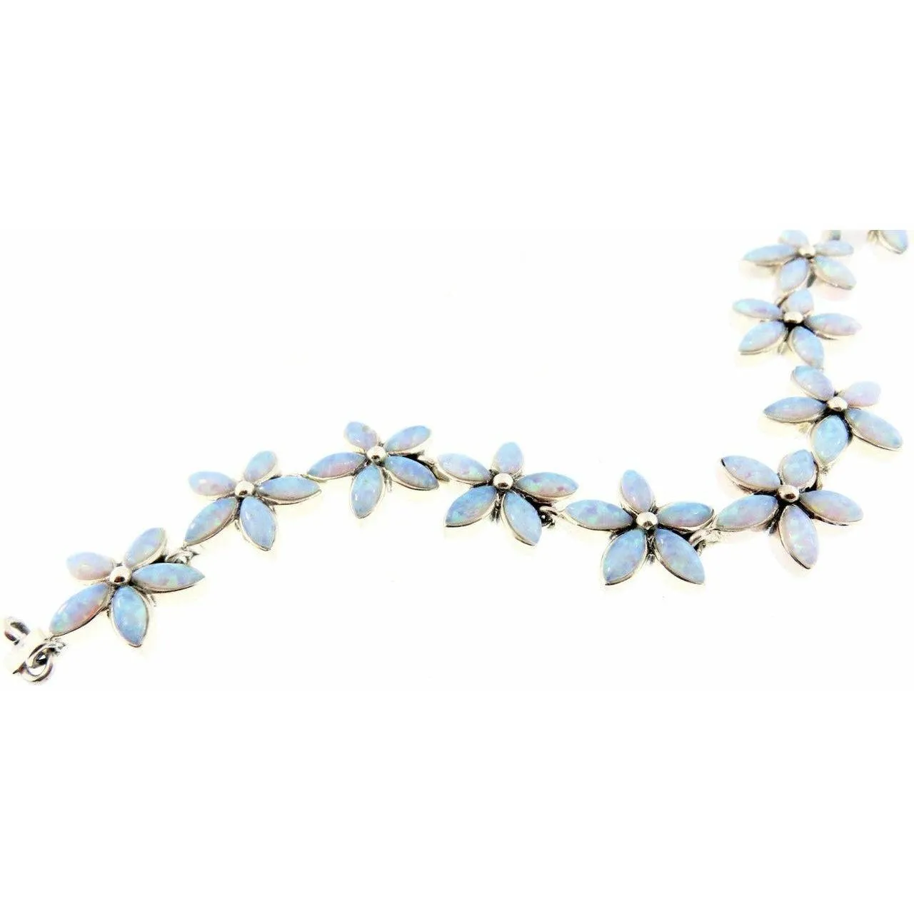Peyote Bird Blue Opal Flower  Sterling Silver Bracelet