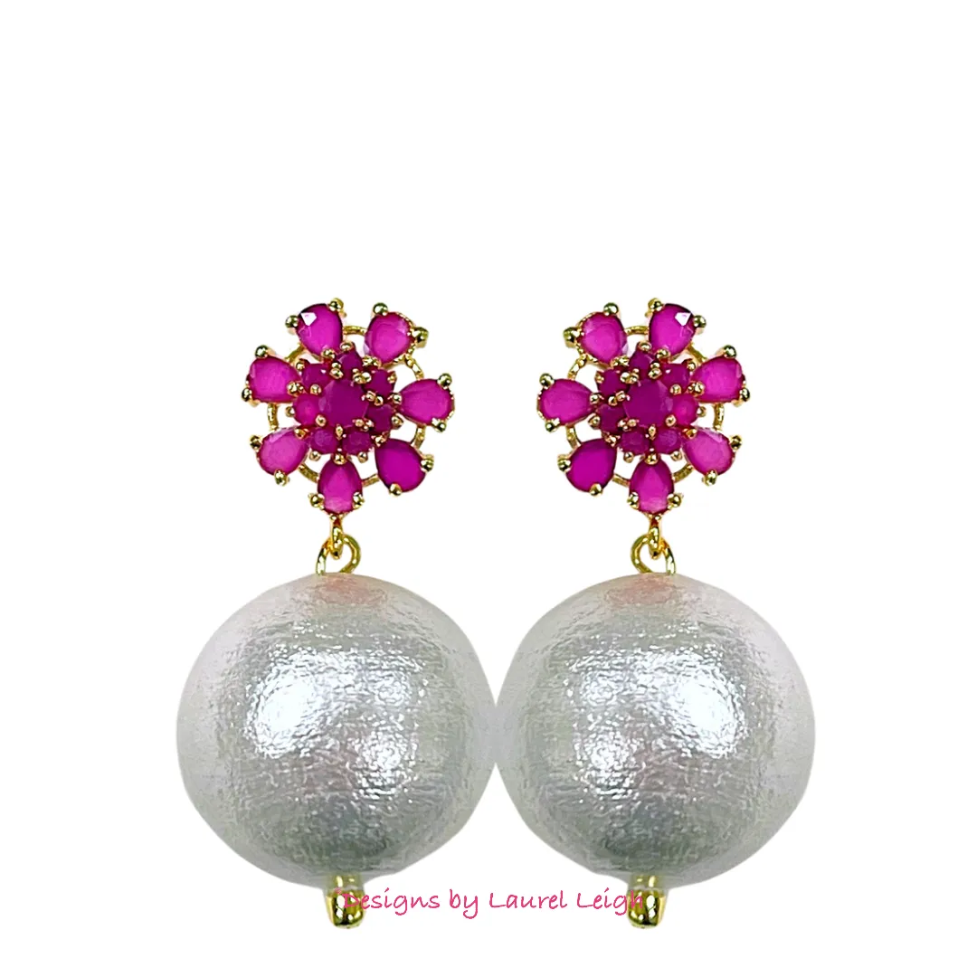 Pink Gemstone Pearl Drop Earrings