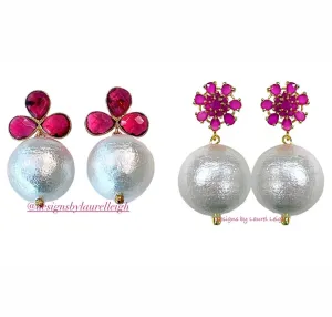 Pink Gemstone Pearl Drop Earrings