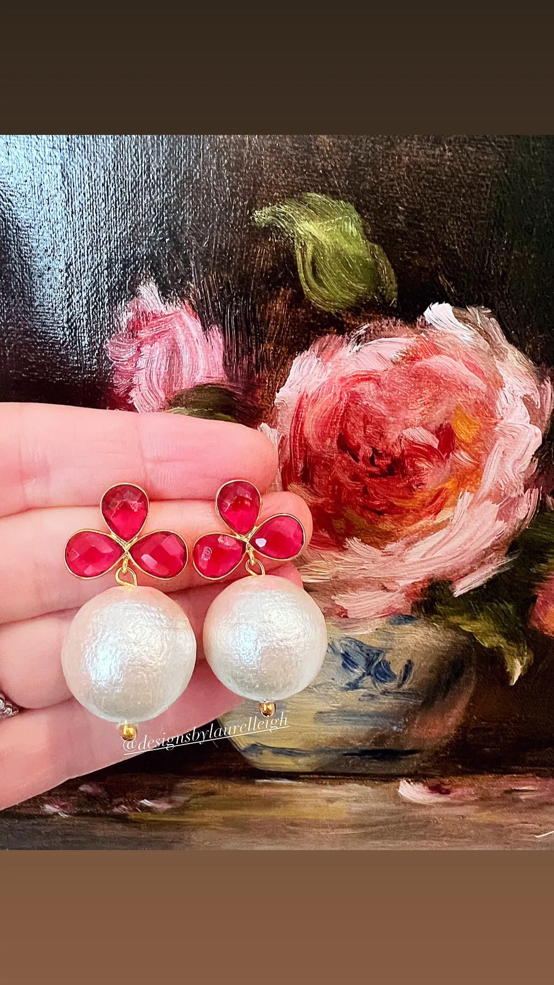 Pink Gemstone Pearl Drop Earrings