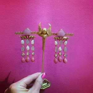 Pink pearl chandelier earrings