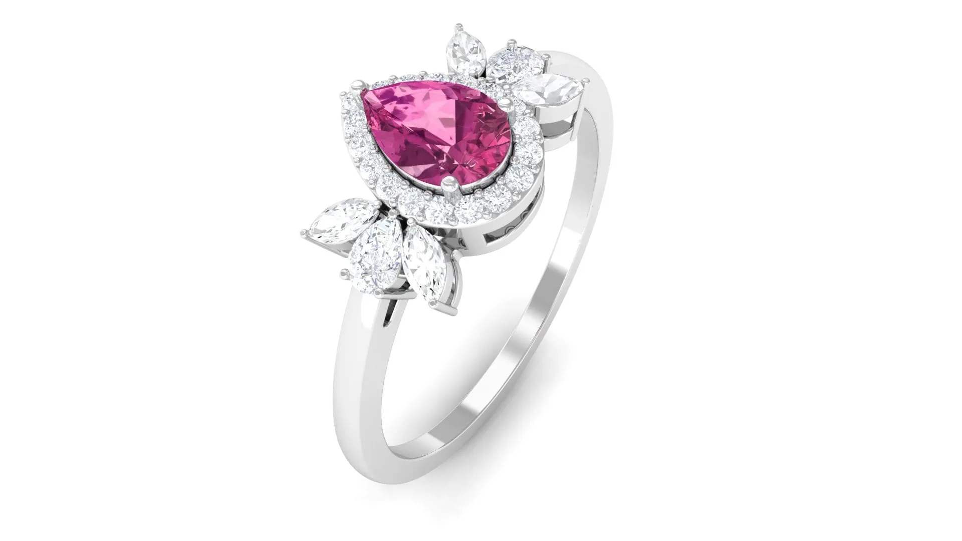 Pink Tourmaline Engagement Ring with Diamond Halo