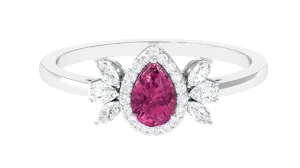 Pink Tourmaline Engagement Ring with Diamond Halo