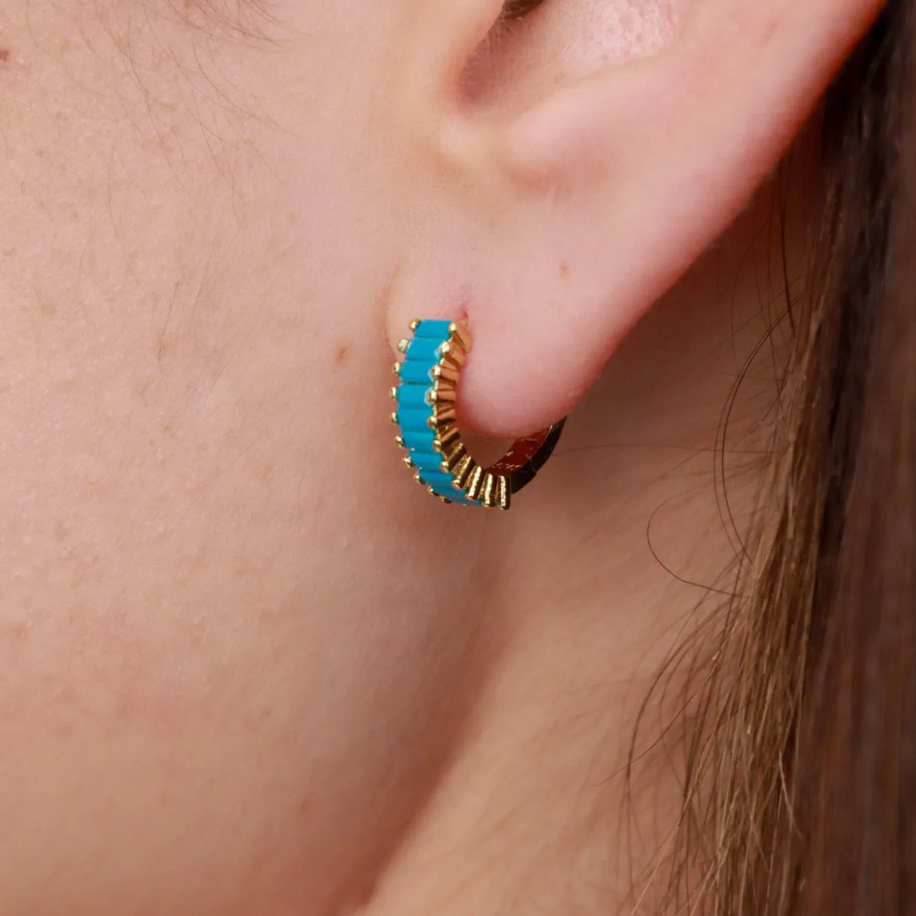 Pipi | 18k Gold Plated or Sterling Silver Turquoise Colour Zircon Hoops