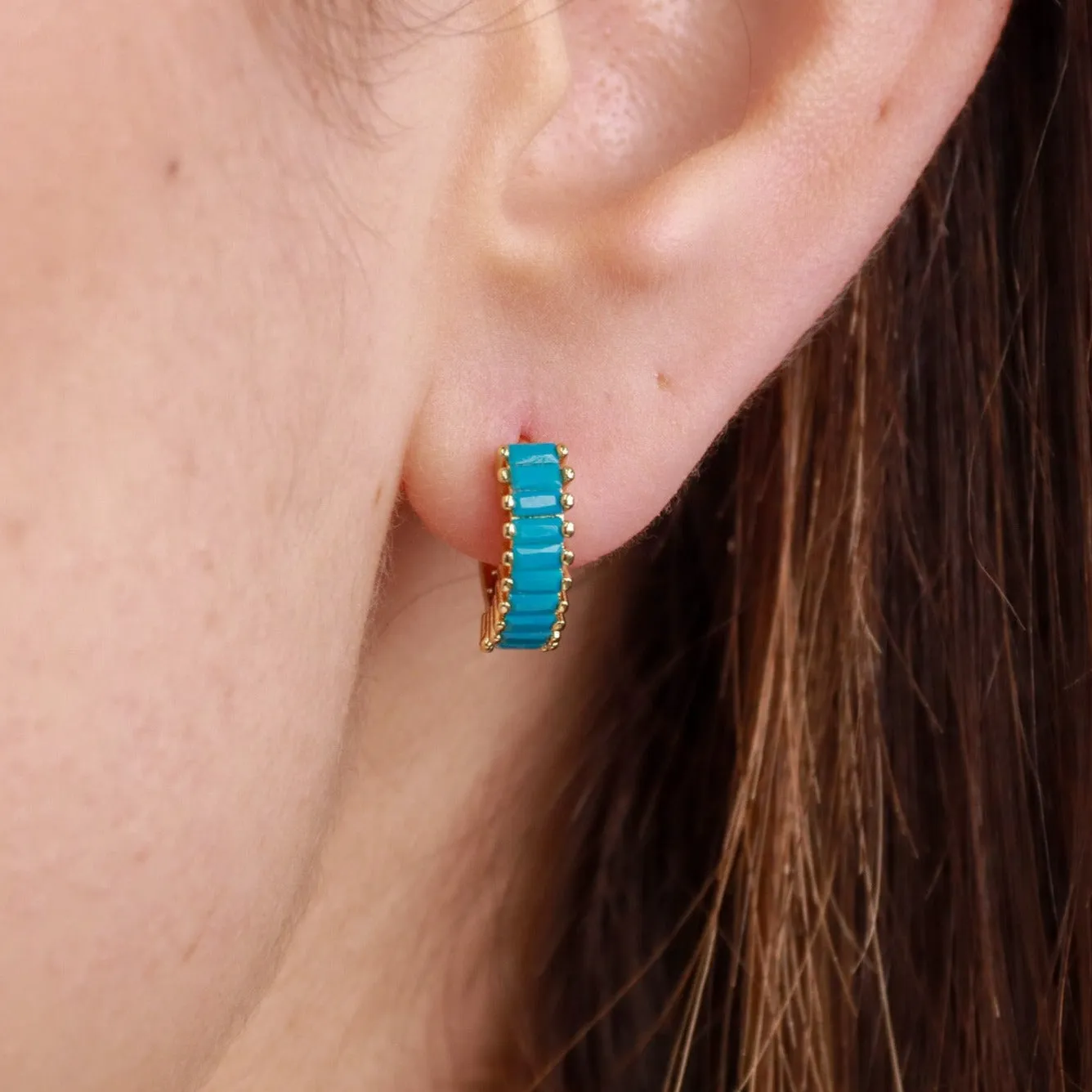 Pipi | 18k Gold Plated or Sterling Silver Turquoise Colour Zircon Hoops