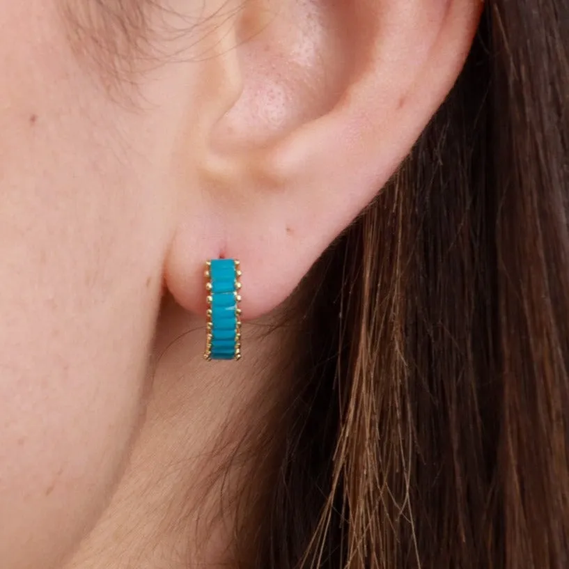 Pipi | 18k Gold Plated or Sterling Silver Turquoise Colour Zircon Hoops