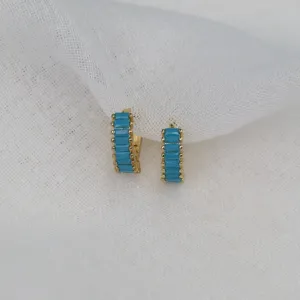 Pipi | 18k Gold Plated or Sterling Silver Turquoise Colour Zircon Hoops