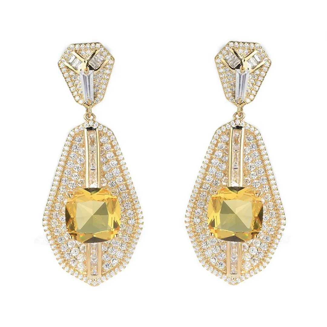 Pre Order: Square Diamond Fan-Shaped Inlaid Zircon Earrings