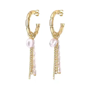 Pre Order:  Vintage Pearl Pendant Zircon Fringe Earrings