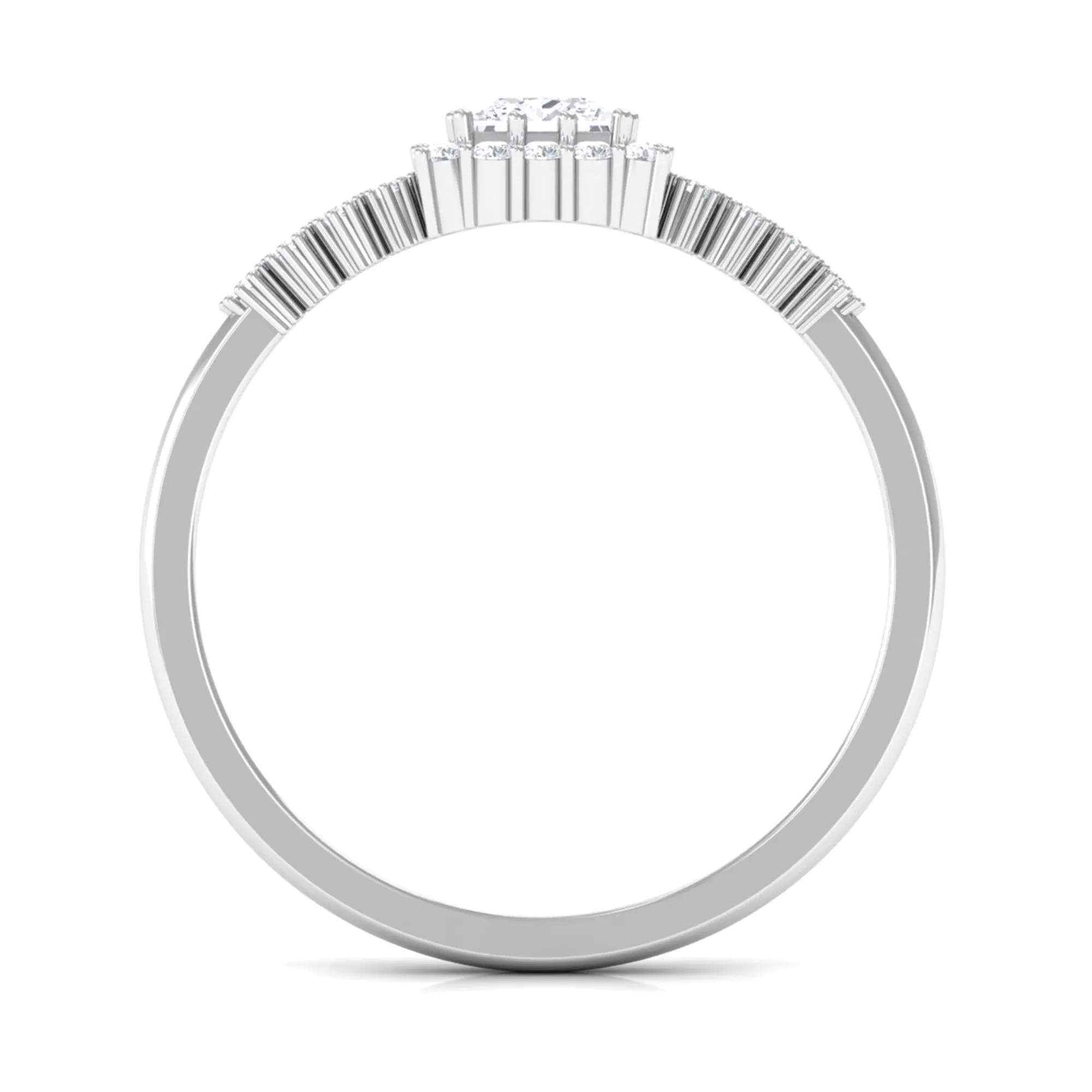 Princess Cut Moissanite Engagement Ring with Halo and Side Stones