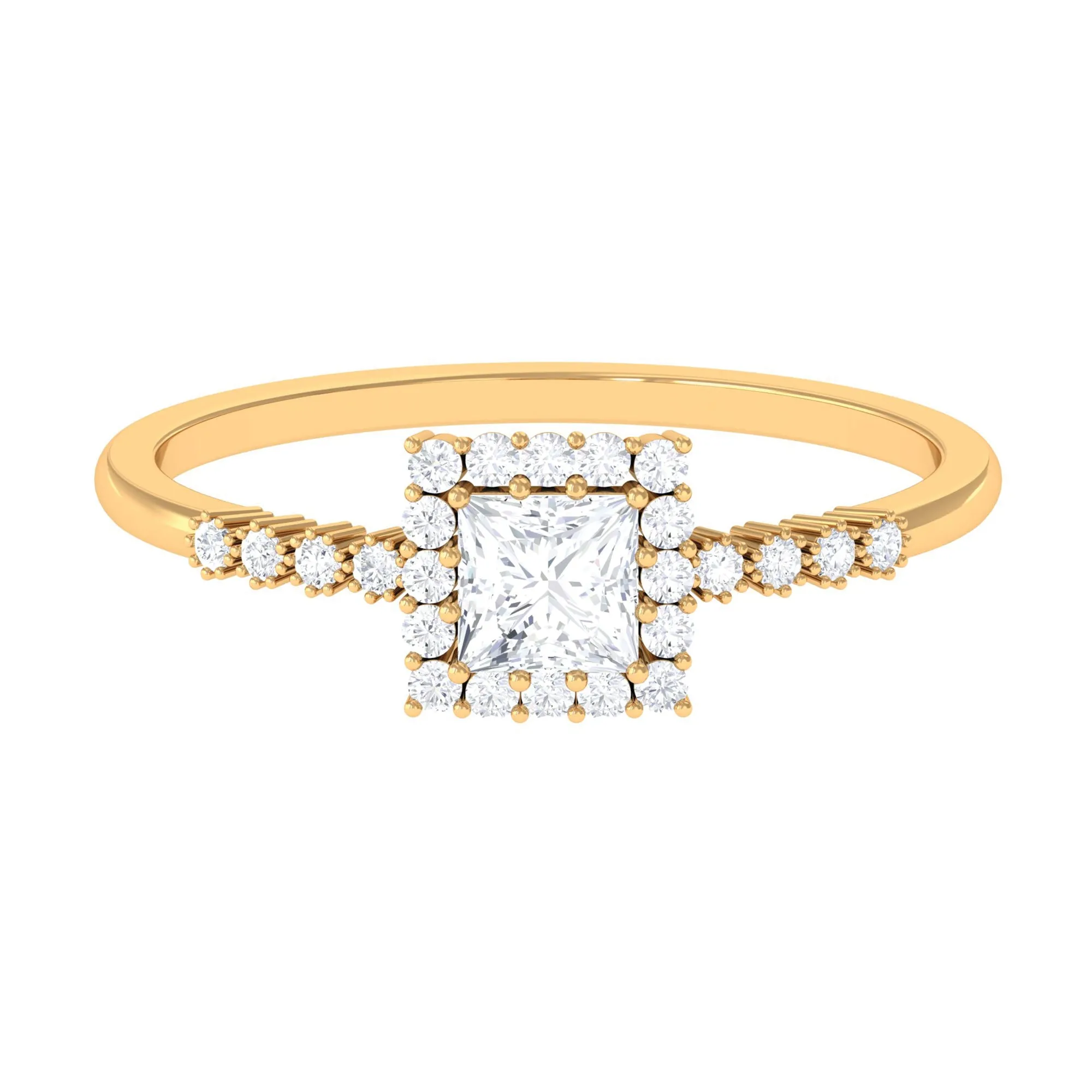 Princess Cut Moissanite Engagement Ring with Halo and Side Stones