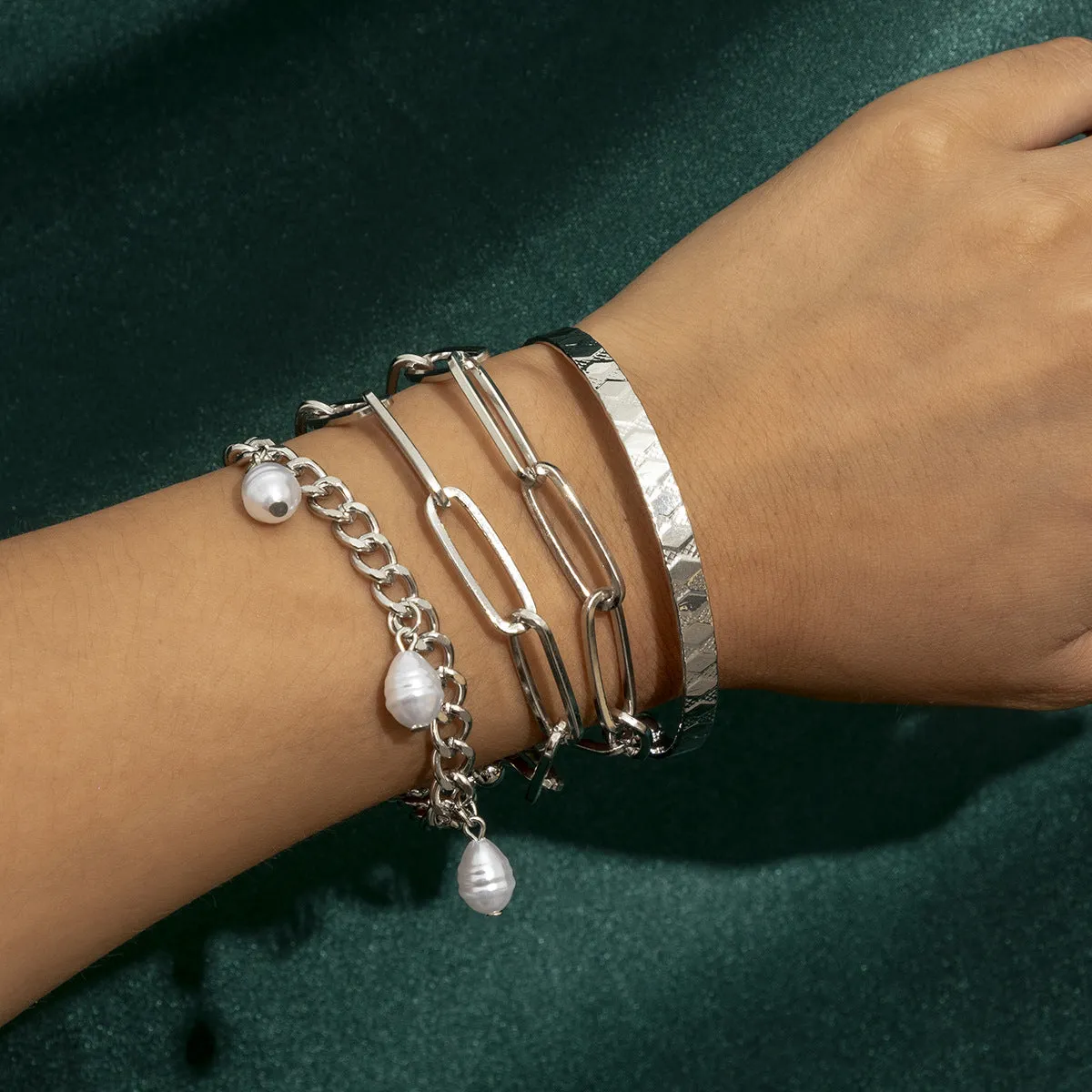 Punk Diamond  Metal Bracelet Set