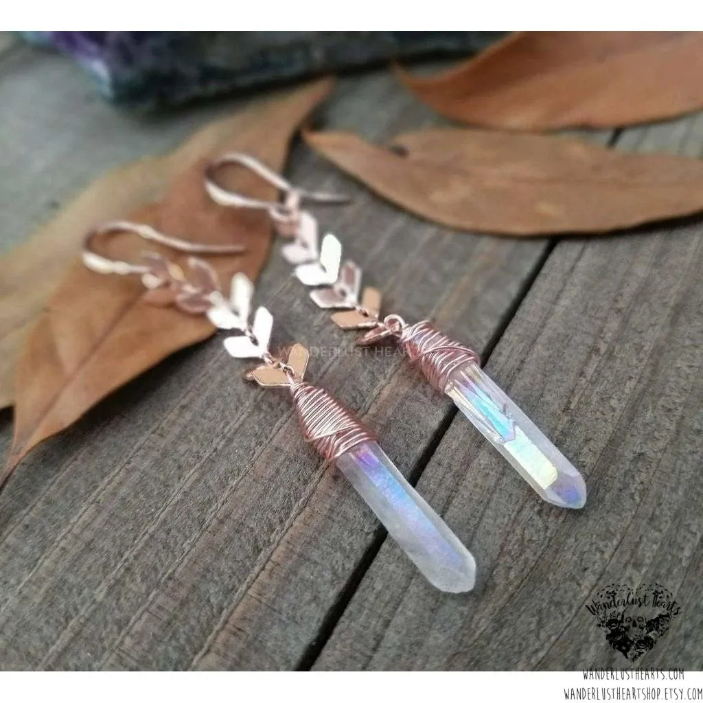 Quartz rose gold chevron earrings