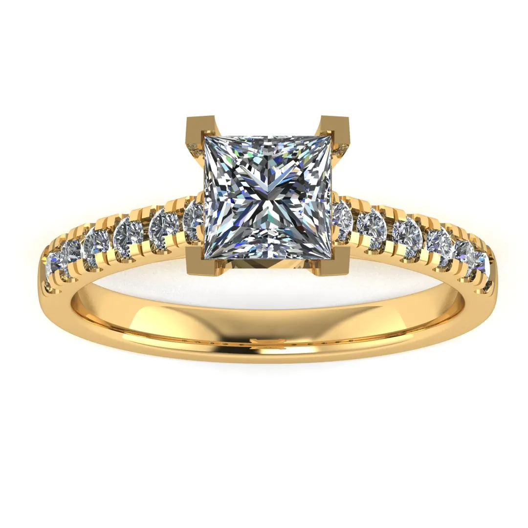 "Chloe" Princess Cut Diamond Scallop Set Diamond Band Engagement Ring DSPC04