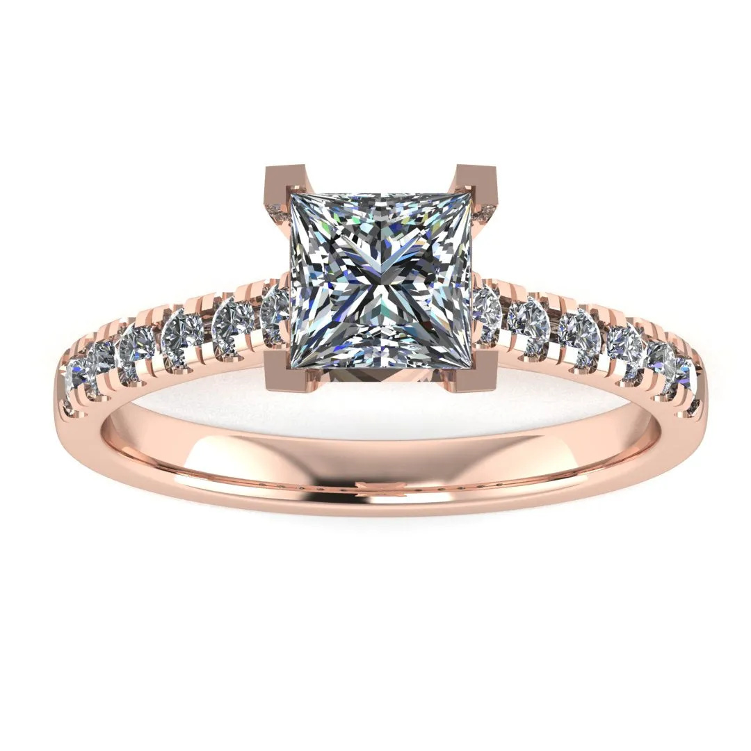 "Chloe" Princess Cut Diamond Scallop Set Diamond Band Engagement Ring DSPC04
