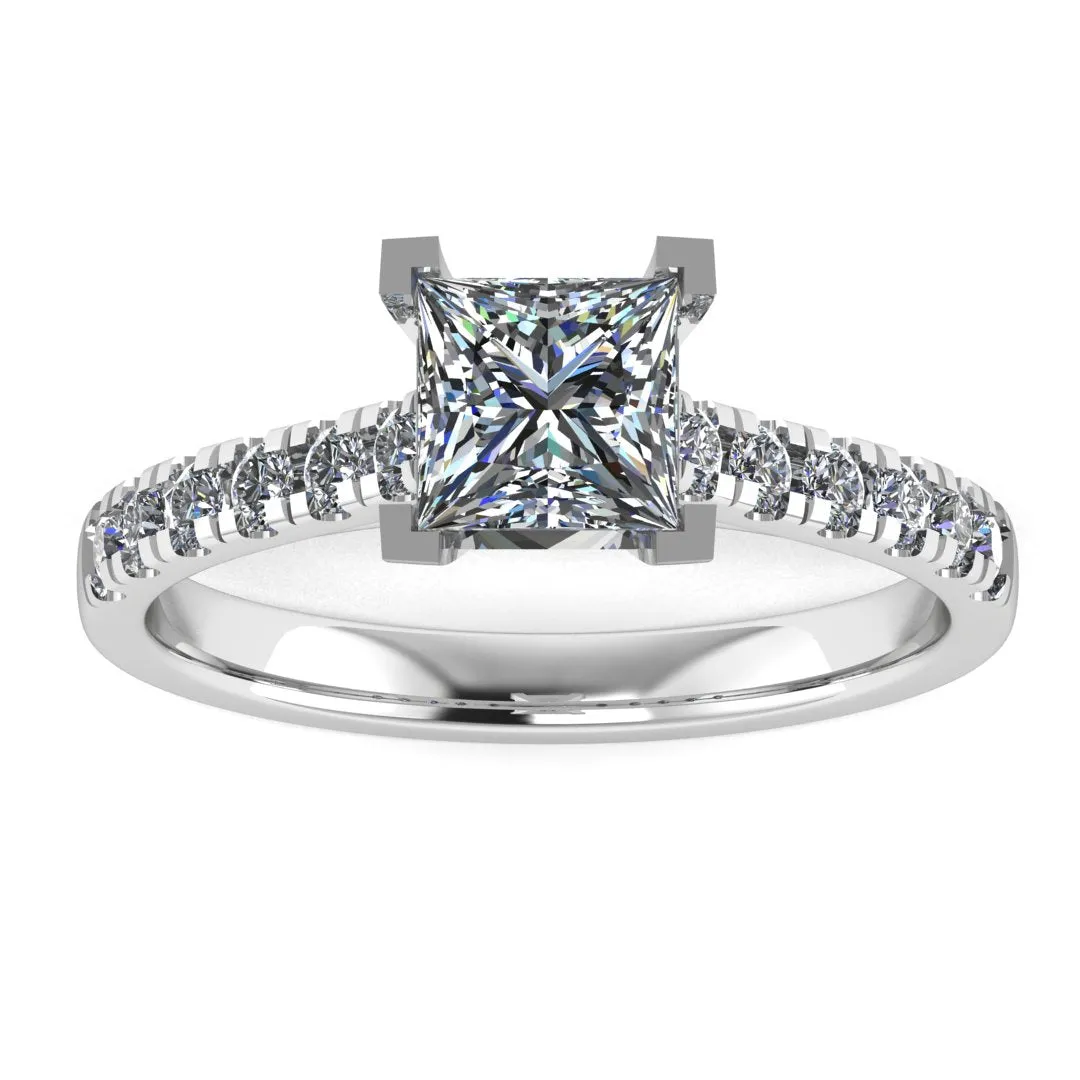 "Chloe" Princess Cut Diamond Scallop Set Diamond Band Engagement Ring DSPC04