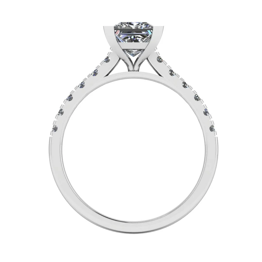 "Chloe" Princess Cut Diamond Scallop Set Diamond Band Engagement Ring DSPC04