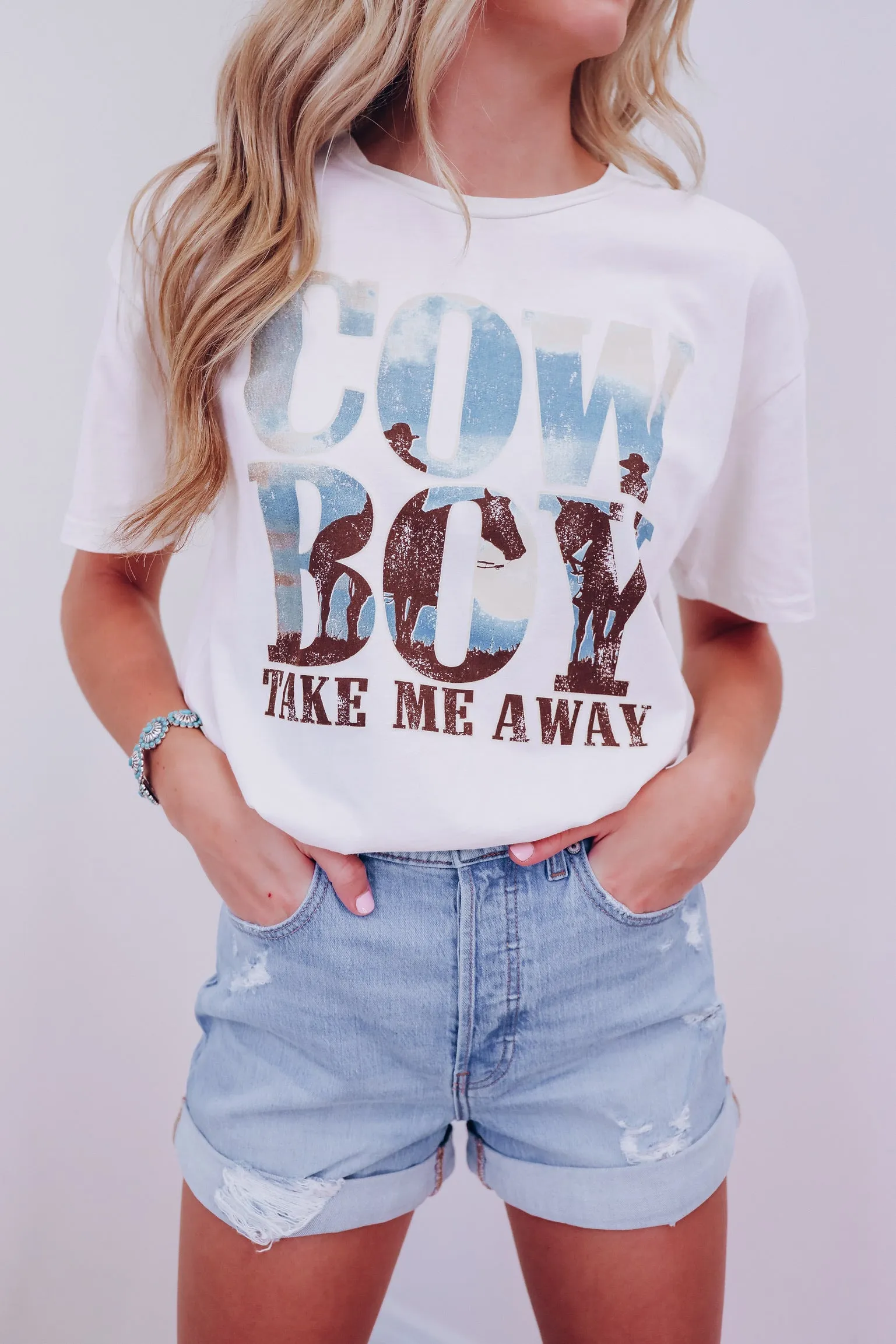 "Cowboy Take Me Away" Graphic Tee - Mineral Ivory