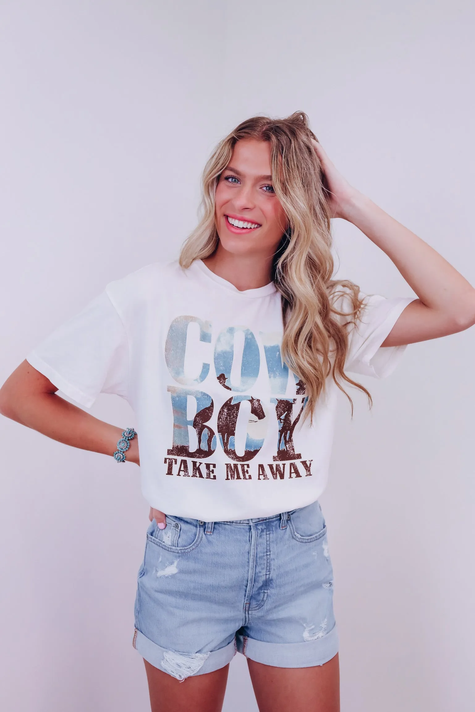 "Cowboy Take Me Away" Graphic Tee - Mineral Ivory