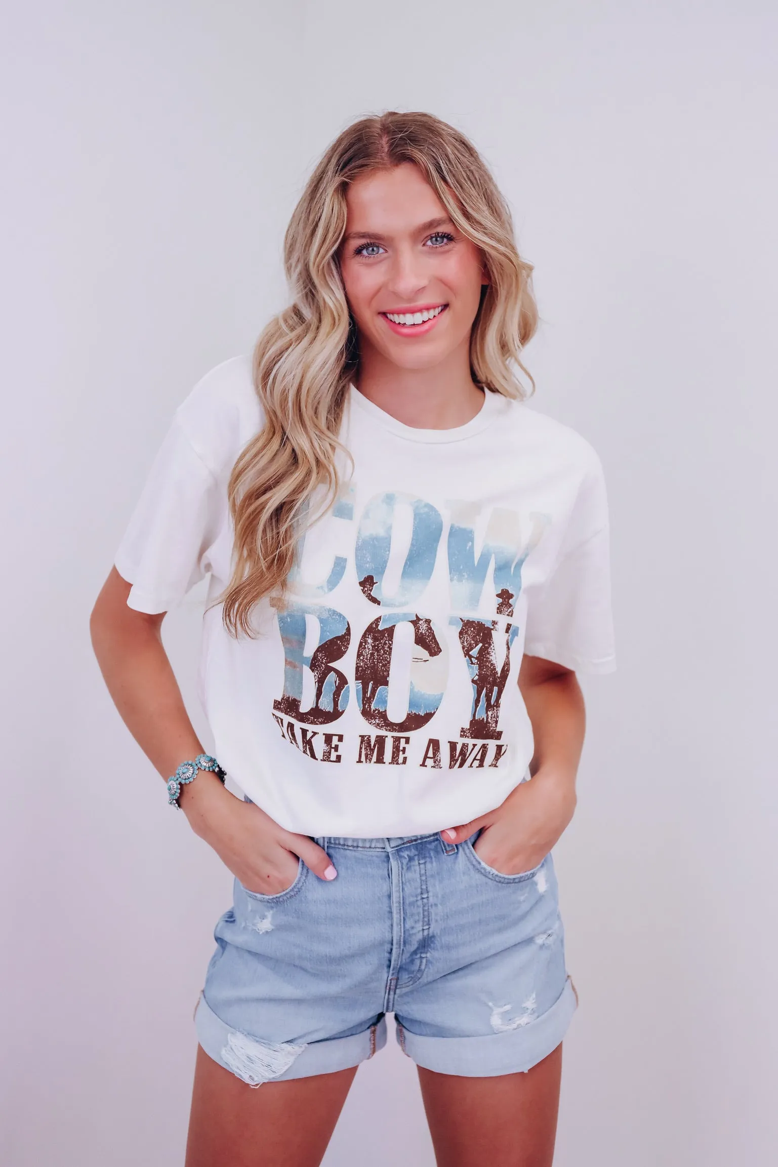 "Cowboy Take Me Away" Graphic Tee - Mineral Ivory