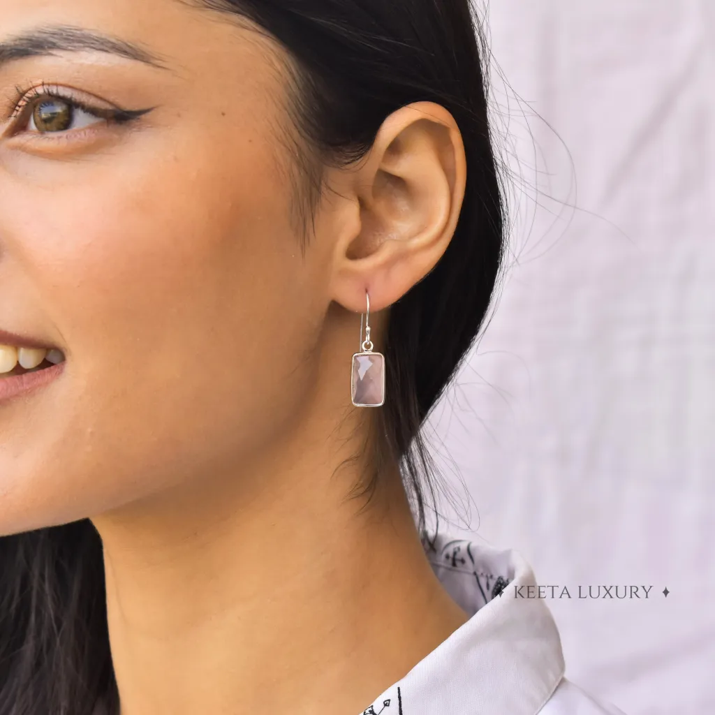 Rectangular Strength - Rose Quartz Earrings