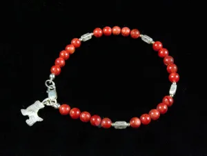 Red Coral and Silver Bracelet with Charm