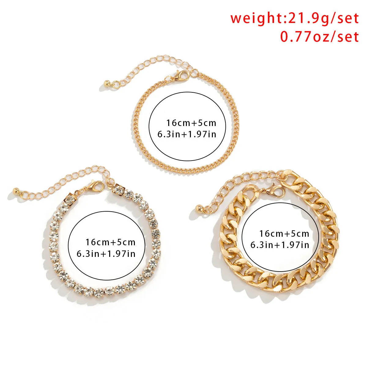 Retro Full Diamond Cross Chain Bracelet Set For Women