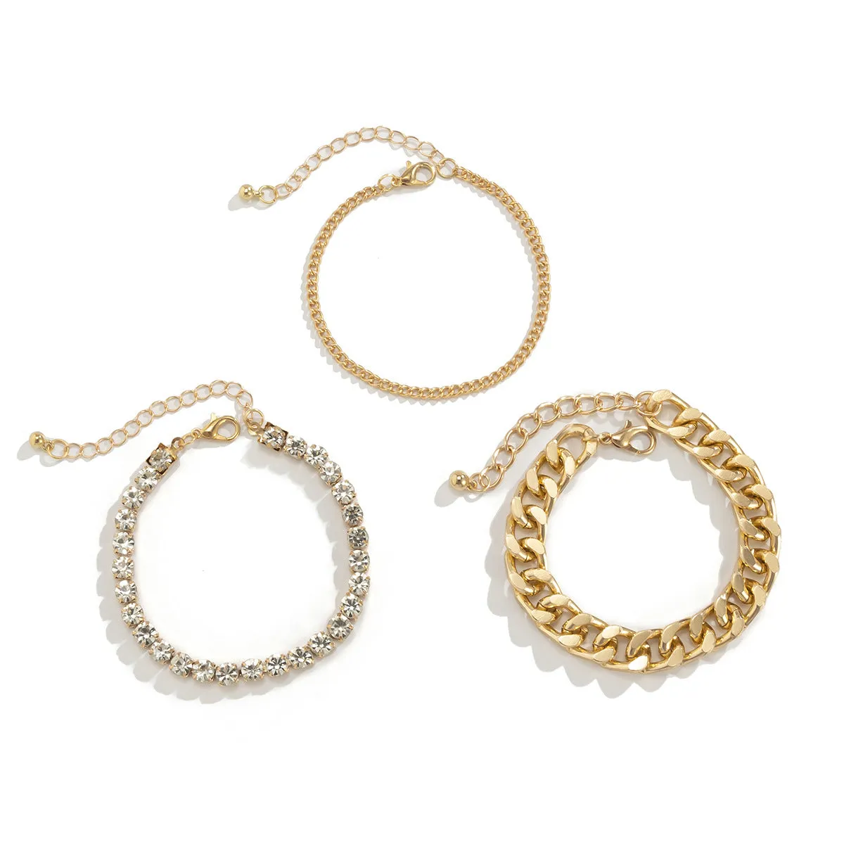 Retro Full Diamond Cross Chain Bracelet Set For Women
