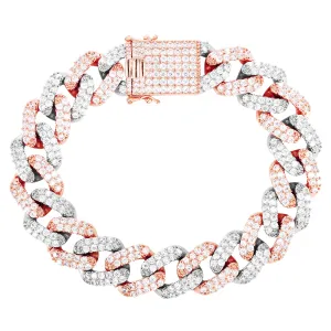 Rose Gold Finish Two Tone Miami Cuban Square Link Silver Bracelet