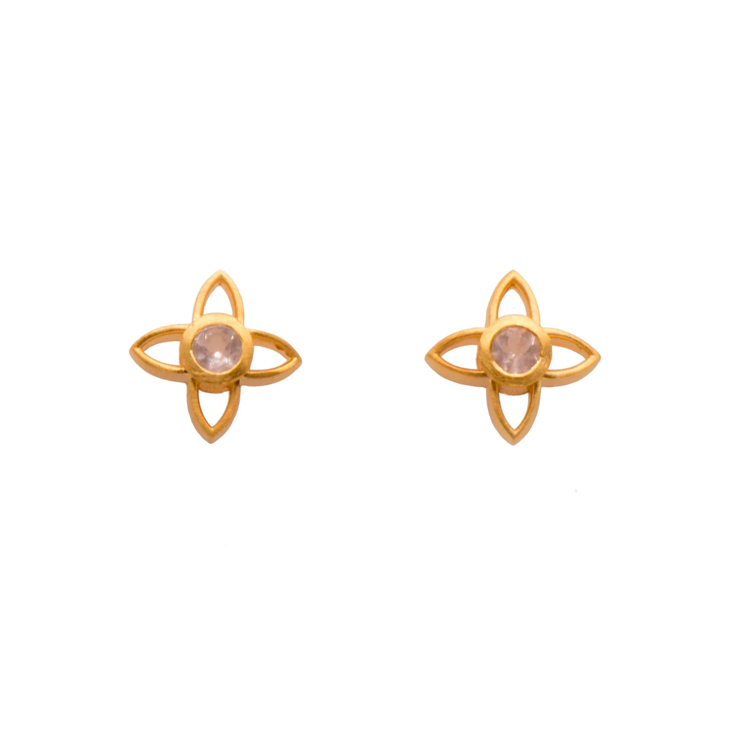 Rose Quartz Joy Flower Earrings 15MM Post 24K Gold Vermeil