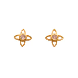 Rose Quartz Joy Flower Earrings 15MM Post 24K Gold Vermeil