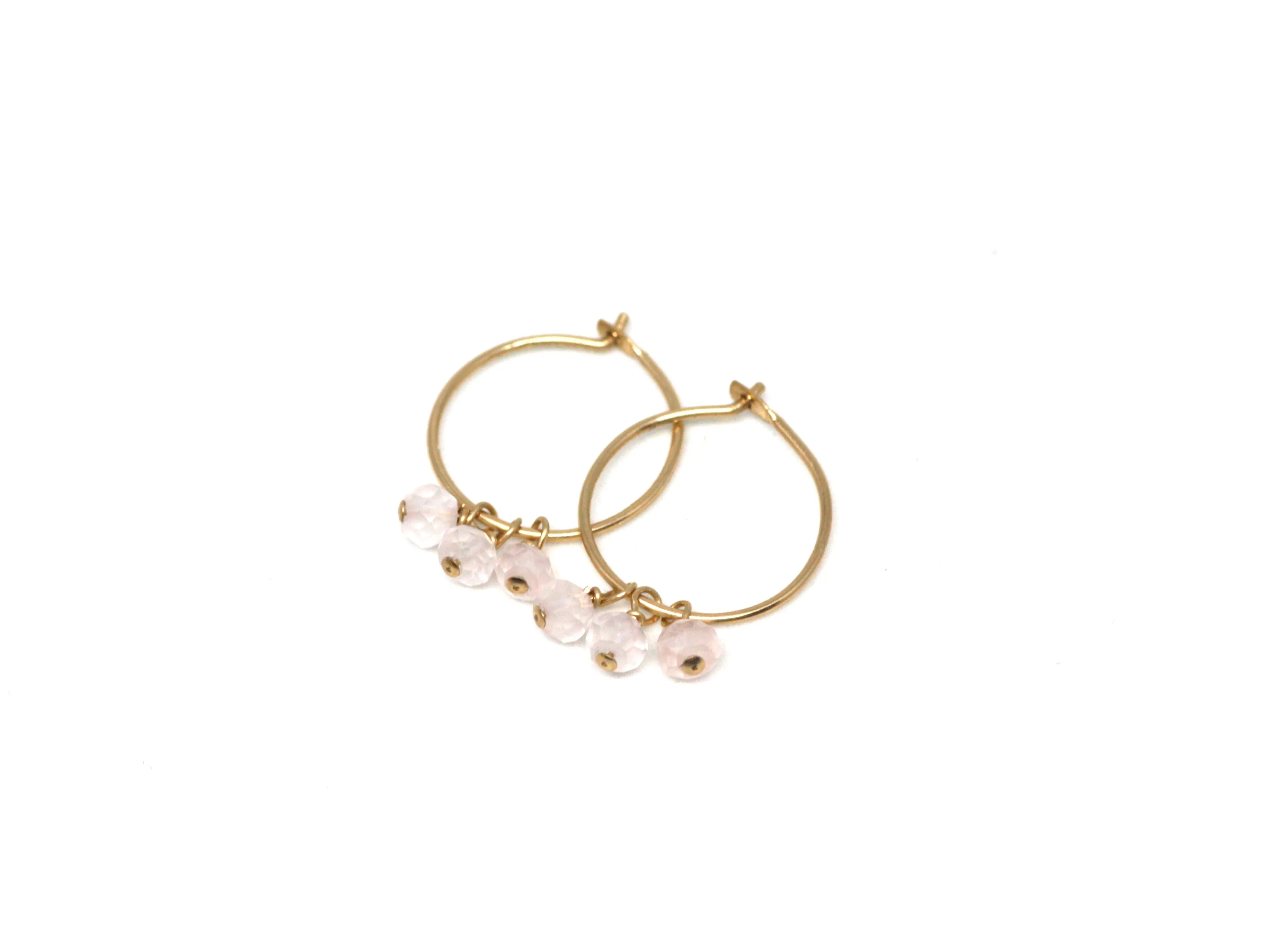 Rose Quartz Small Hoop Earrings in Gold