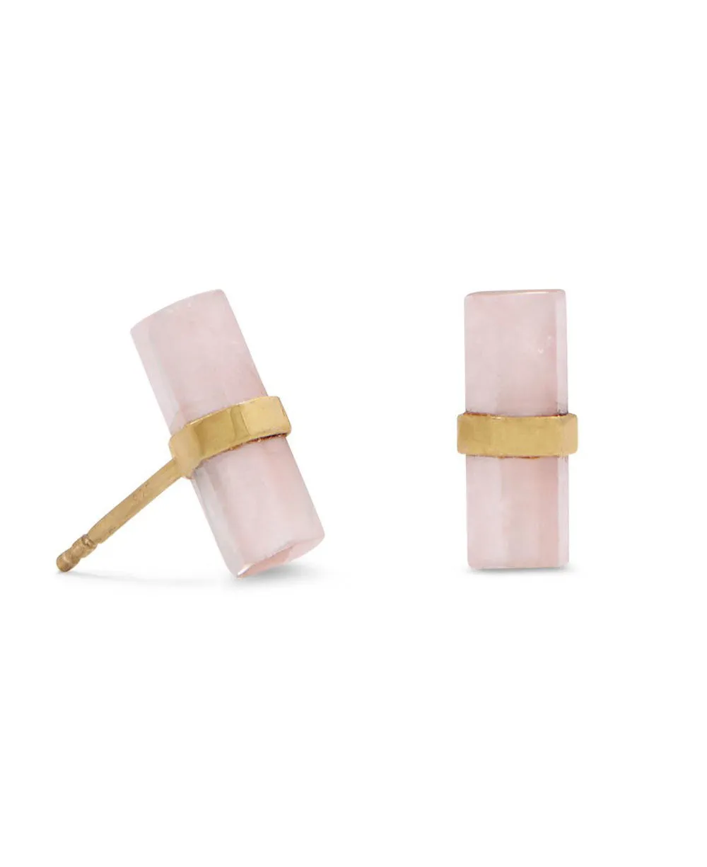Rose Quartz Stud Earrings With 14K Gold