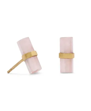 Rose Quartz Stud Earrings With 14K Gold