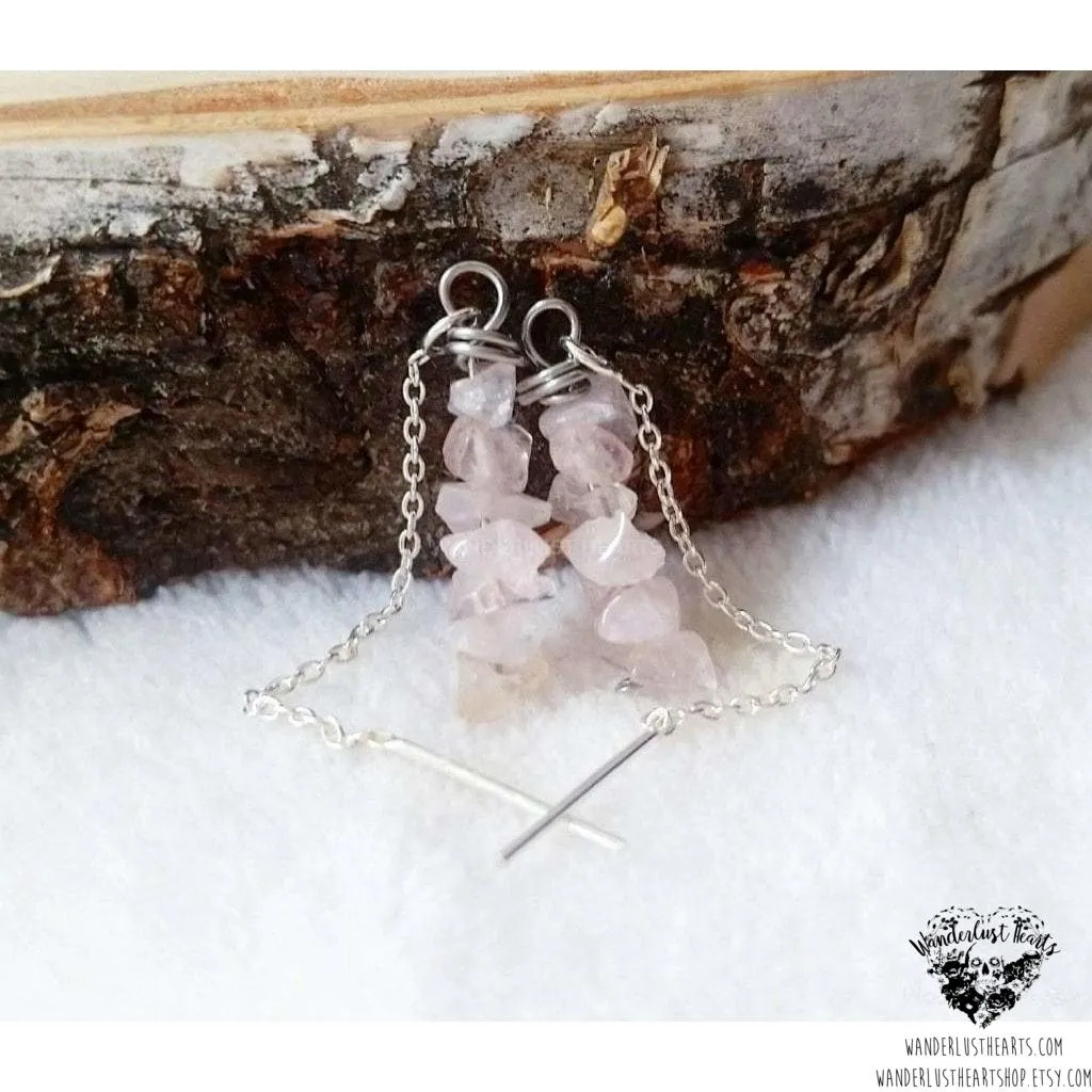 Rose quartz threader earrings