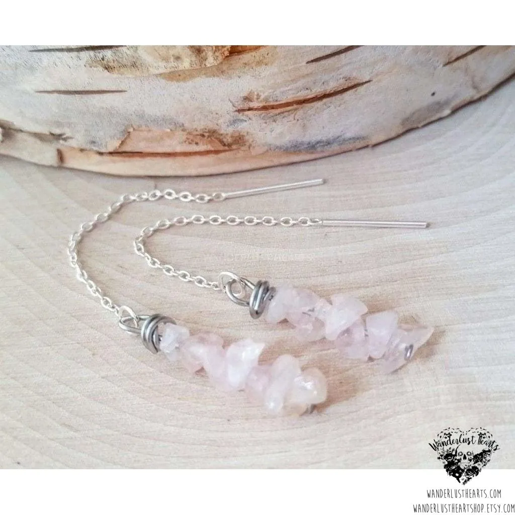 Rose quartz threader earrings