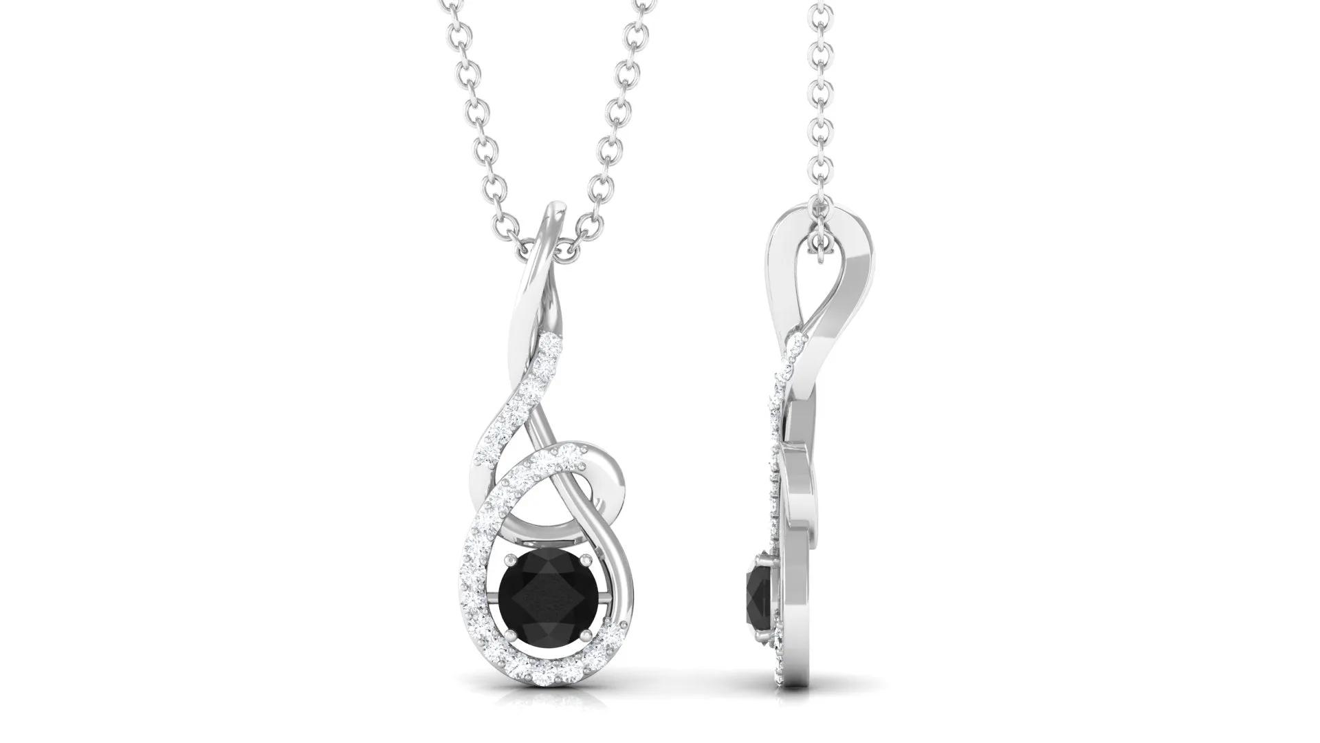 Round Black and White Diamond Twisted Pendant Necklace