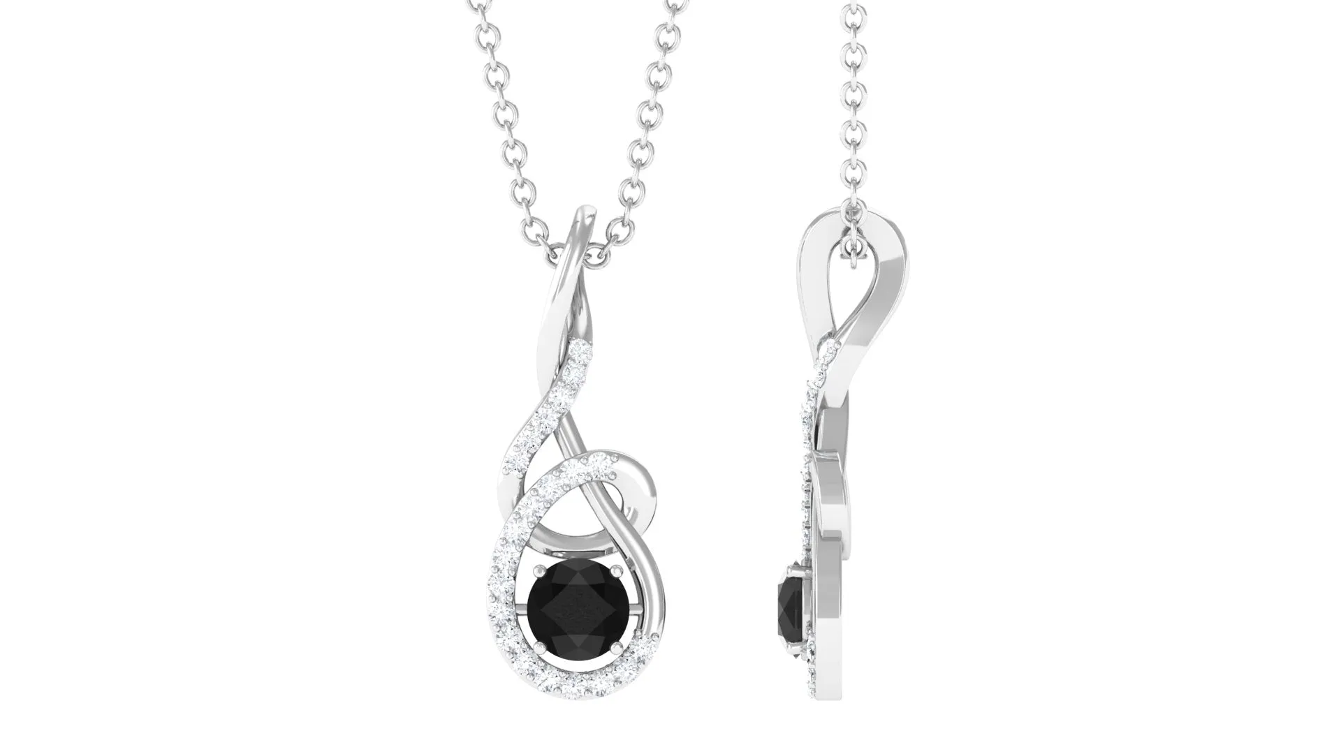 Round Black and White Diamond Twisted Pendant Necklace