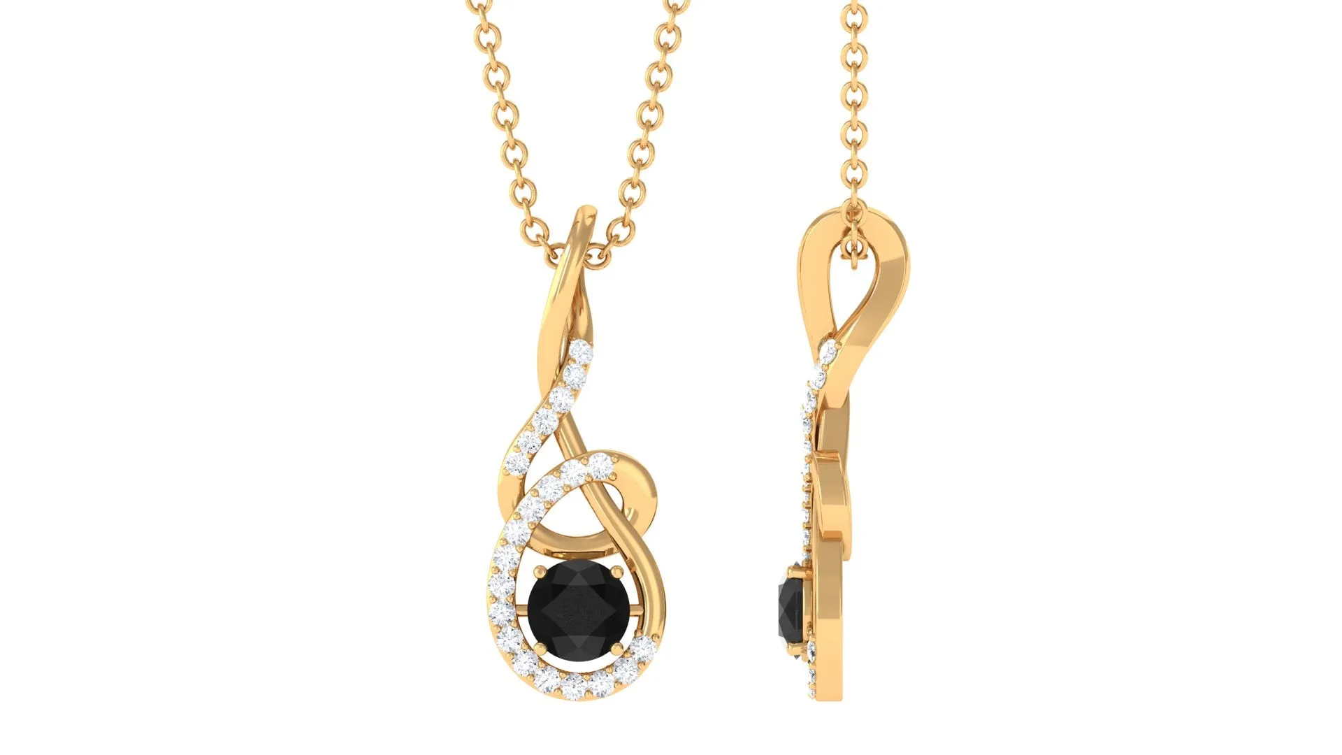 Round Black and White Diamond Twisted Pendant Necklace