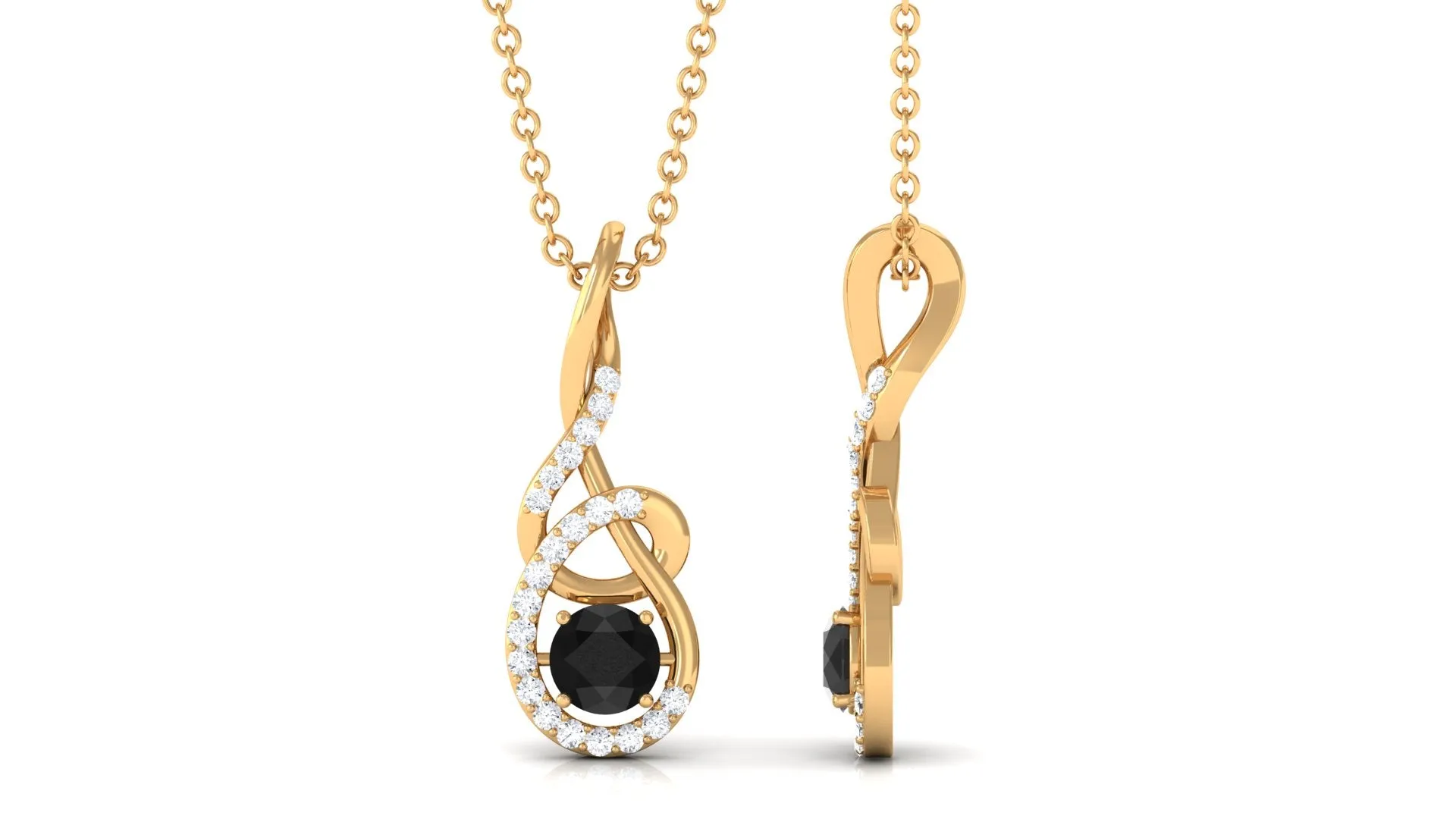 Round Black and White Diamond Twisted Pendant Necklace