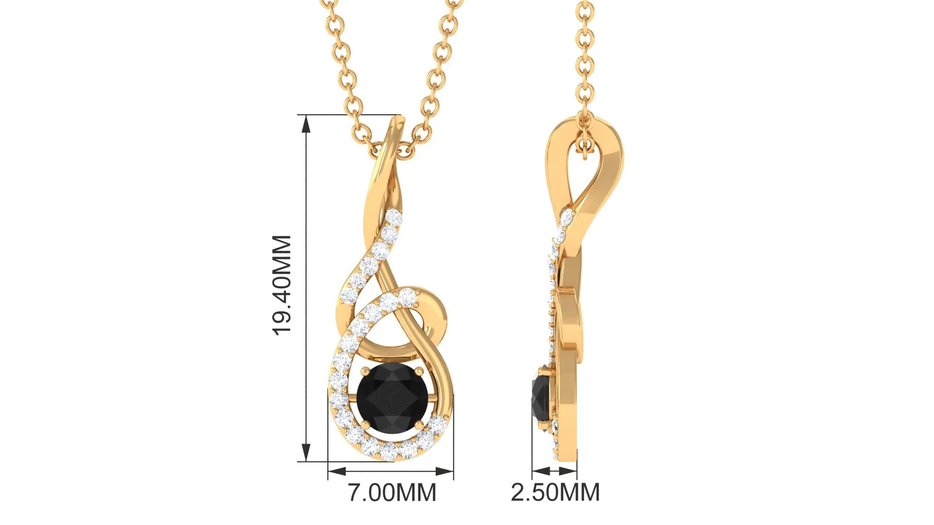 Round Black and White Diamond Twisted Pendant Necklace