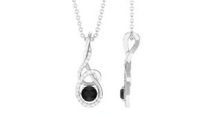 Round Black and White Diamond Twisted Pendant Necklace