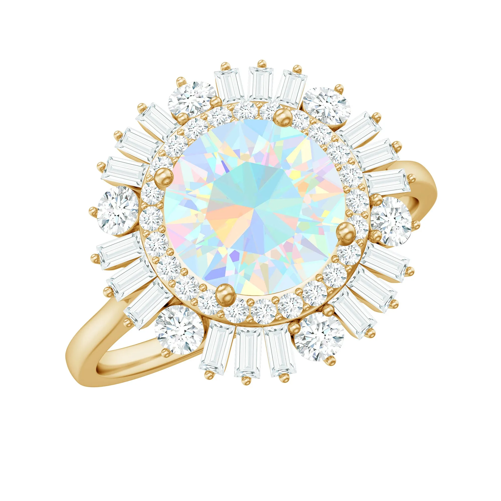 Round Ethiopian Opal Cocktail Ring with Moissanite Double Halo