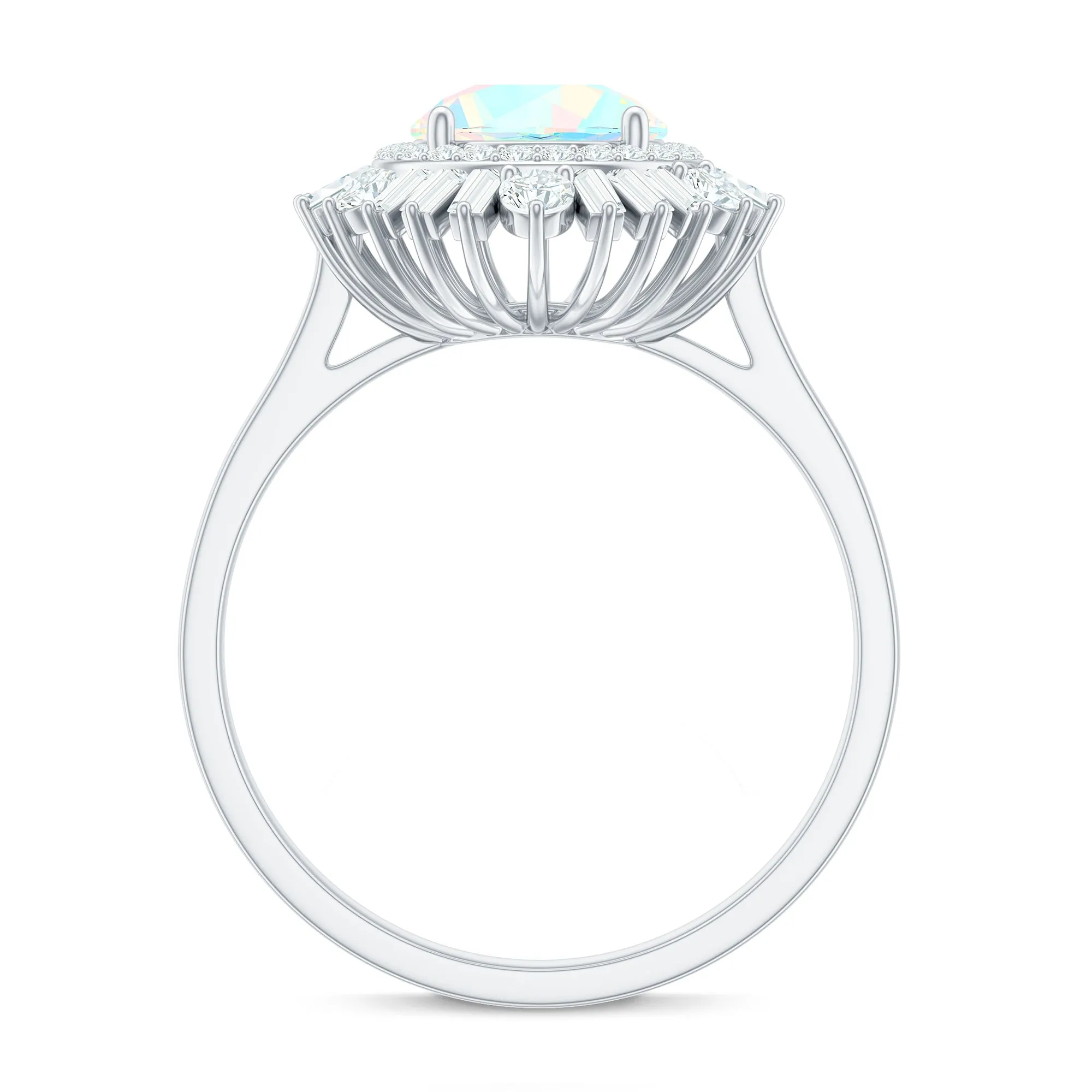 Round Ethiopian Opal Cocktail Ring with Moissanite Double Halo